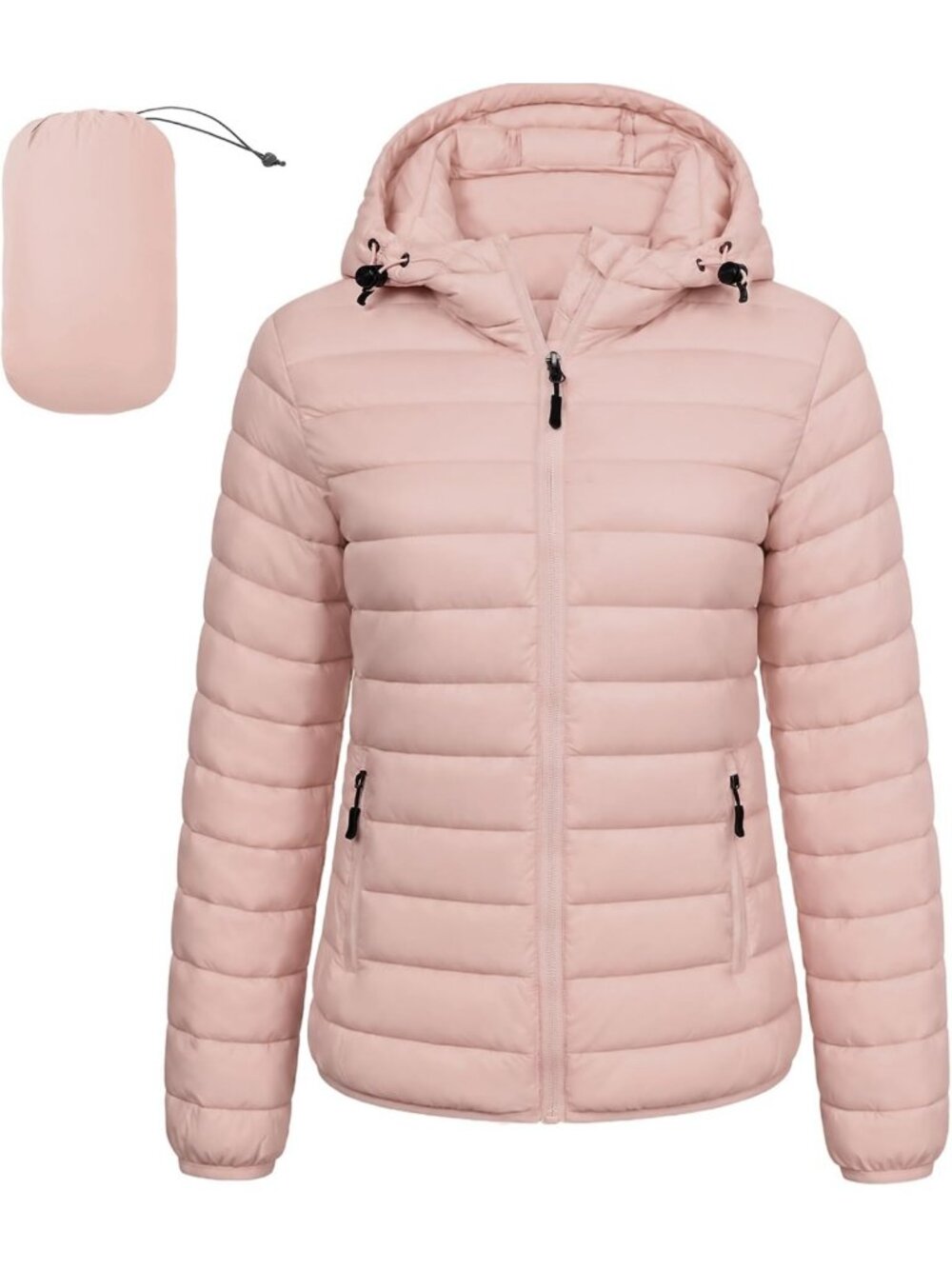 Packable Women's Puffer Jacket - Lightweight Down Hooded Coat for Winter